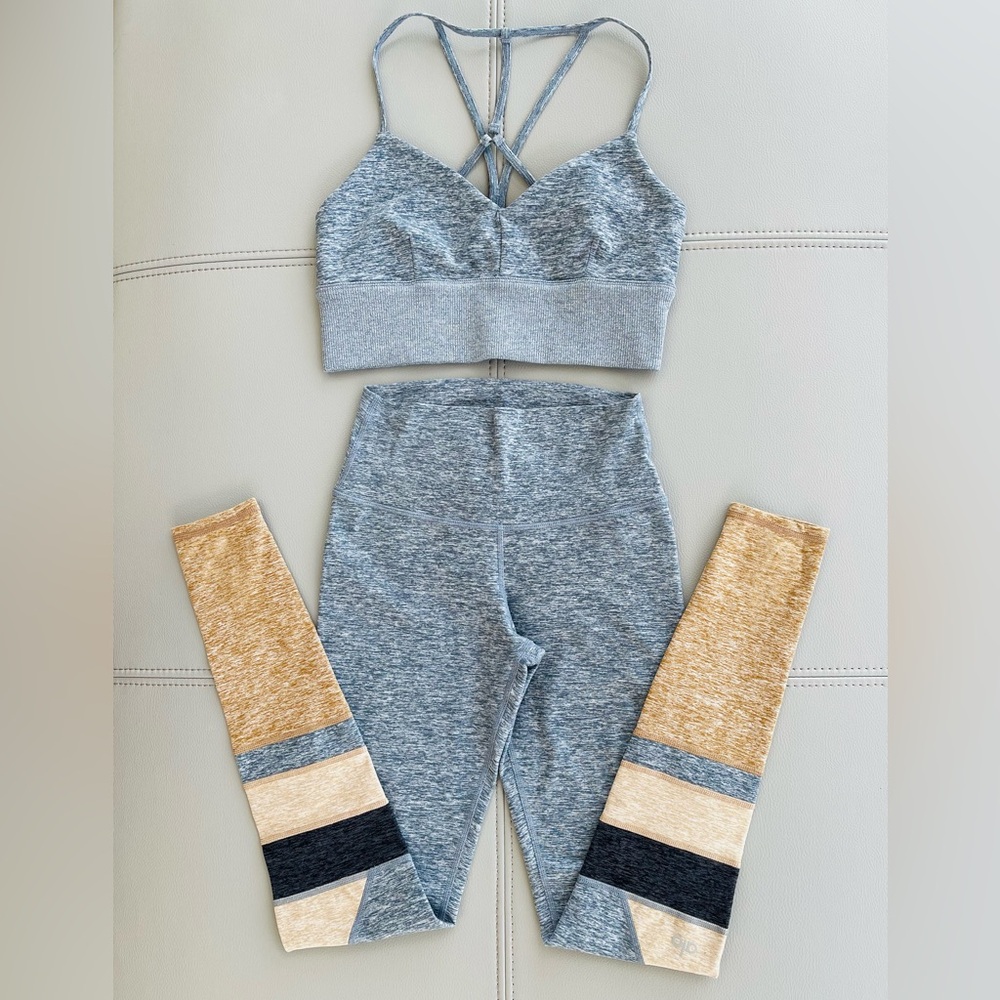 NWOT ALO Yoga Alosoft 2-Piece SET MED Bra Top + XXS Legging in Blue-Gray Heather - Picture 12 of 16